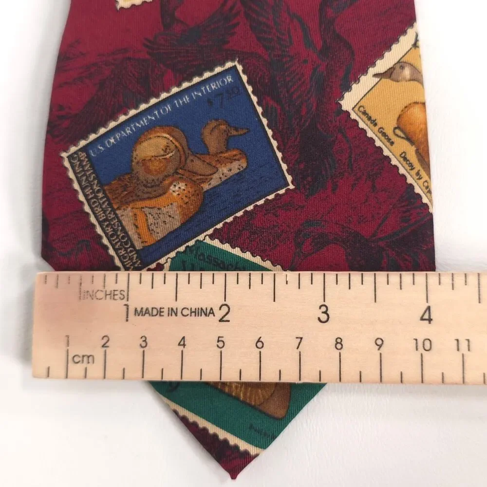 EDDIE BAUER Men's Silk Tie Ducks ITALY HAND‎ PRINTED Vintage USA MADE Hand Sewn